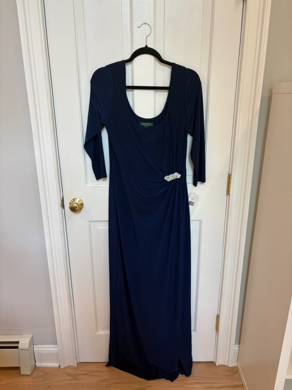 Lauren Ralph Lauren Evening Rhinestone Buckle Ruched Gown